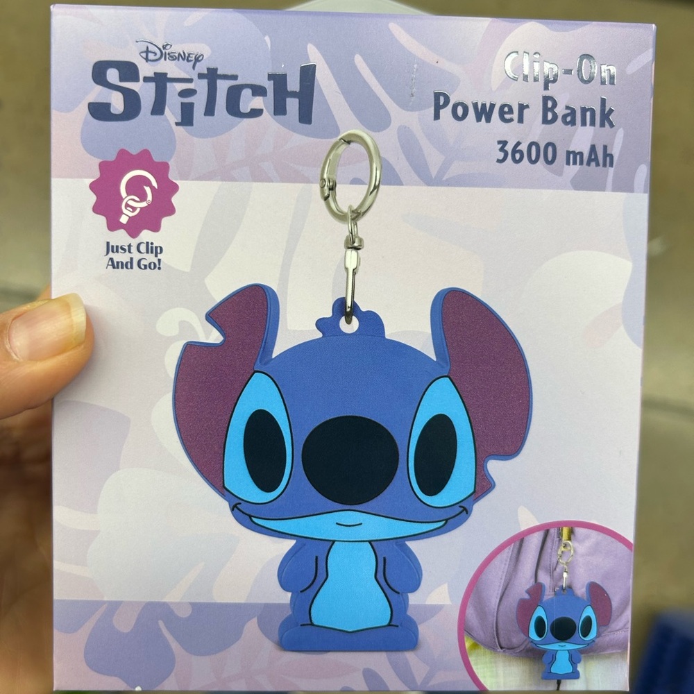 Disney Stitch Clip-On Power Bank in Blue and Purple